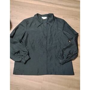 Vintage Black Womens Button Up Blouse 17/18 Collared Long Sleeve